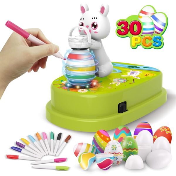 Engfa 30 PCS Easter Eggs and 12 Dying Markers Easter Egg Coloring Kit Easter Egg Decorating Kit Spinner Easter Bunny Toy, Easter Gifts for Kids Easter Basket Stuffers