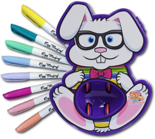 The Eggmazing Easter Egg Decorator Kit - Includes Bunny Egg Decorating Spinner Arts and Crafts Set with 8 Colorful Quick Drying Markers - Packaging May Vary