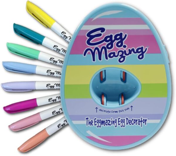 The Eggmazing Egg Decorator Easter Egg Decorator Kit - Arts and Crafts Set - Includes Egg Decorating Spinner and 8 Colorful Quick Drying Non Toxic Markers (Blue) - Packaging May...